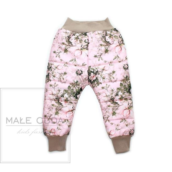Růžové zimušní kalhoty s potiskem růží
