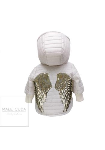 Bílá dívčí bundička se zlatými křídly