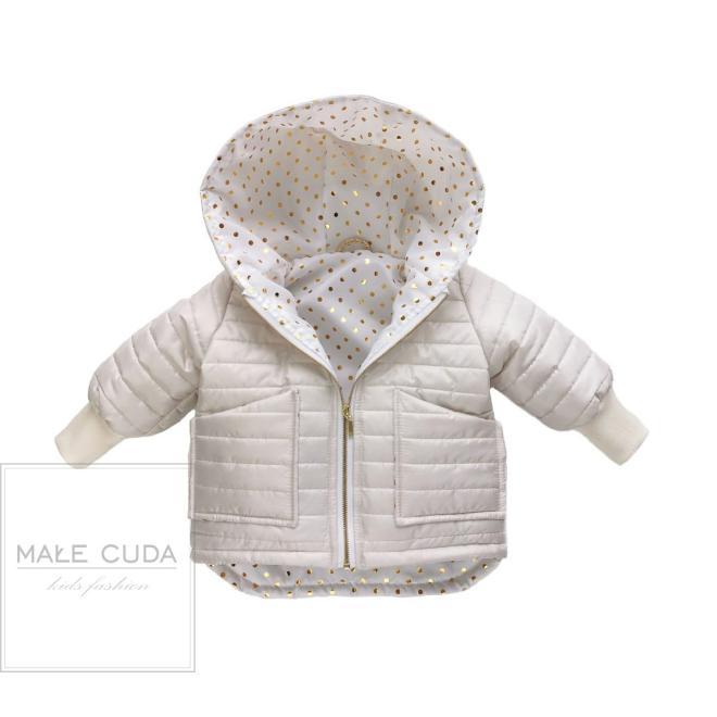 Bílá dívčí bundička se zlatými křídly