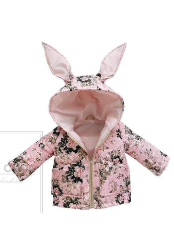 Přechodná květinová bundička s oušky na kapuci