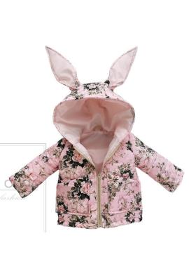 Přechodná květinová bundička s oušky na kapuci