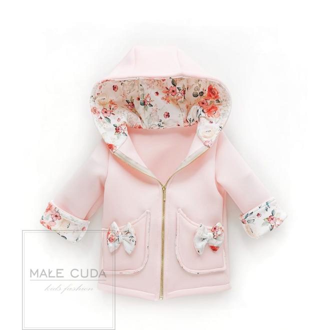 Broskvová bundička z neoprenu s mašličkami