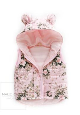 Růžová vesta s potiskem růží pro dívky