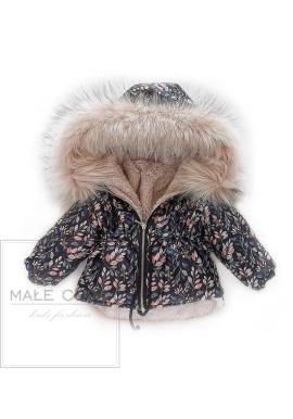 Černá teplá parka s potiskem listí