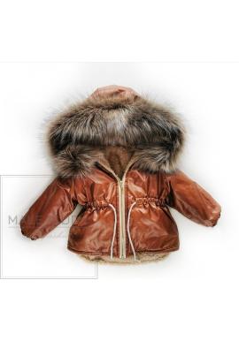 Karamelová teplá parka se zlatým zipem