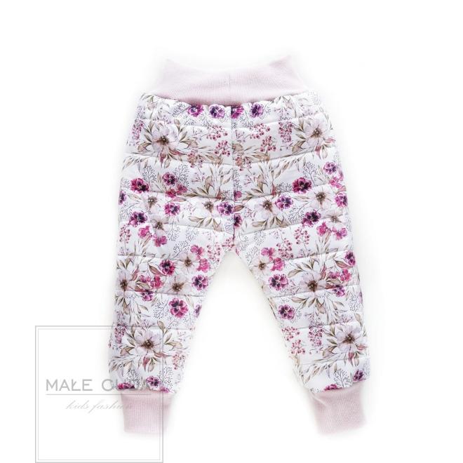 Bílé kalhoty oteplené s růžovým potiskem