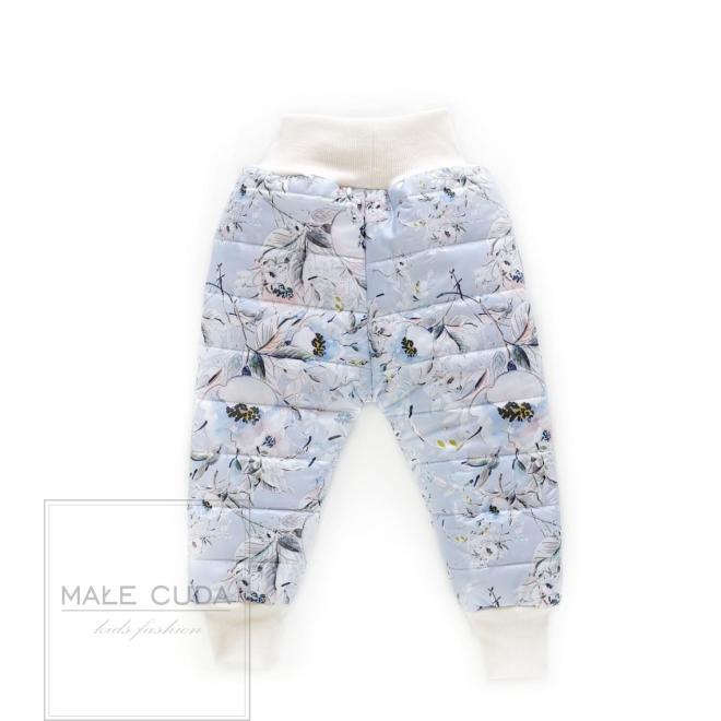 Oteplené světle modré kalhoty s potiskem květin