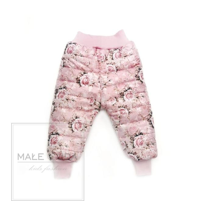 Zimní růžové kalhoty s potiskem růží