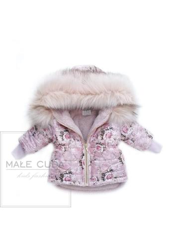Zimní růžová bundička s potiskem růží