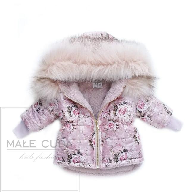 Zimní růžová bundička s potiskem růží