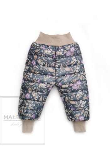 Oteplené černé kalhoty s rostlinným motivem