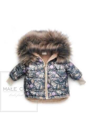 Oteplená černá bundička s rostlinným motivem