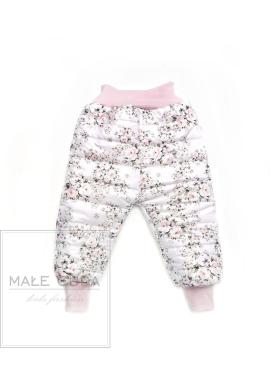Bílé oteplené kalhoty s potiskem malých růží