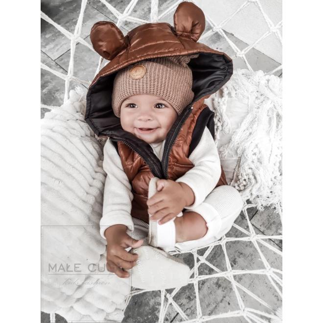 Dětská vesta s kapsami v karamelové barvě