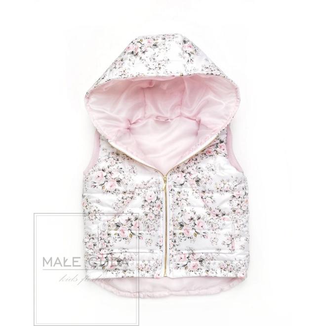 Bílá dívčí vesta s malými růžičkami