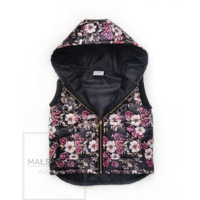 Vesta v černé barvě s potiskem květin pro dívky
