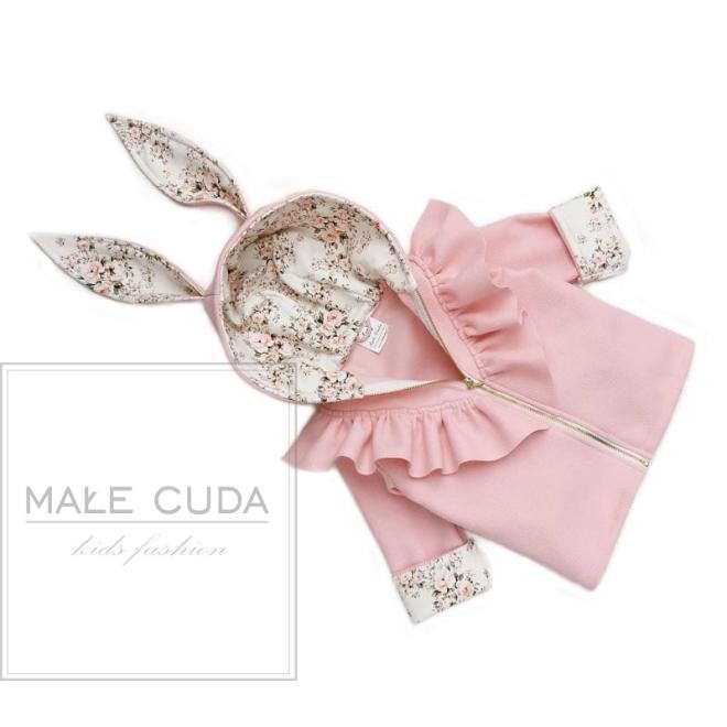 Růžový kabátek s květinovým potiskem