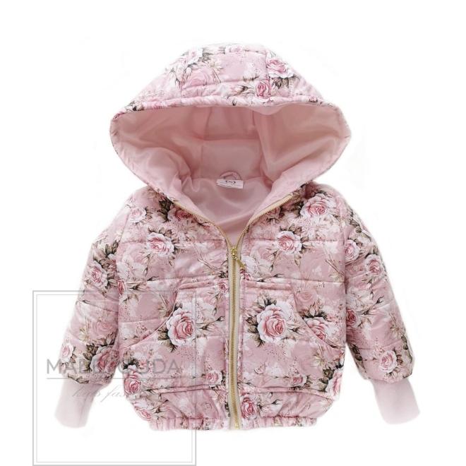 Přechodná růžová bundička s potiskem růží