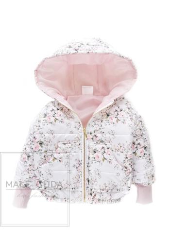 Bílá přechodná bundička s malými růžičkami