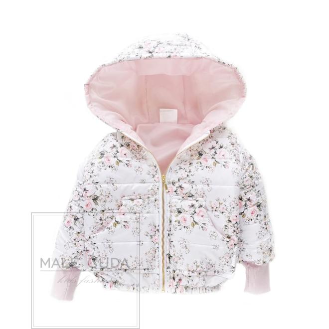 Bílá přechodná bundička s malými růžičkami