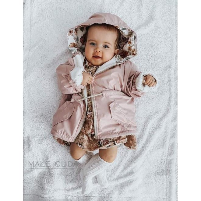 Dětská přechodná parka v růžové barvě