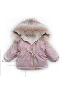 Pudrová oteplená parka s kožešinou