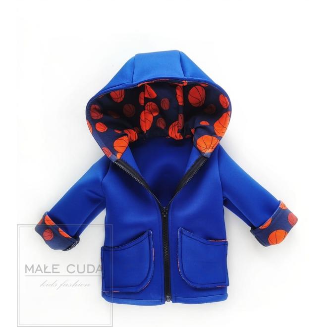 Modrá neoprenová bundička s potiskem míčků