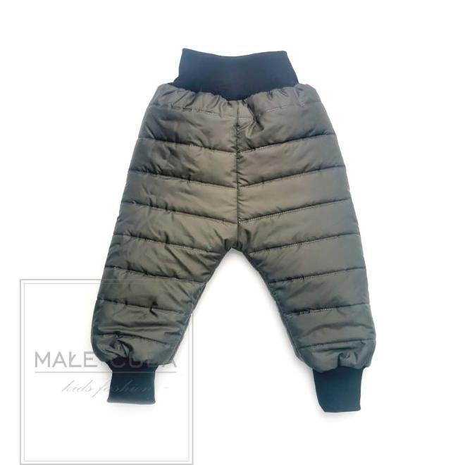 Prošívané oteplené kalhoty v matné khaki barvě