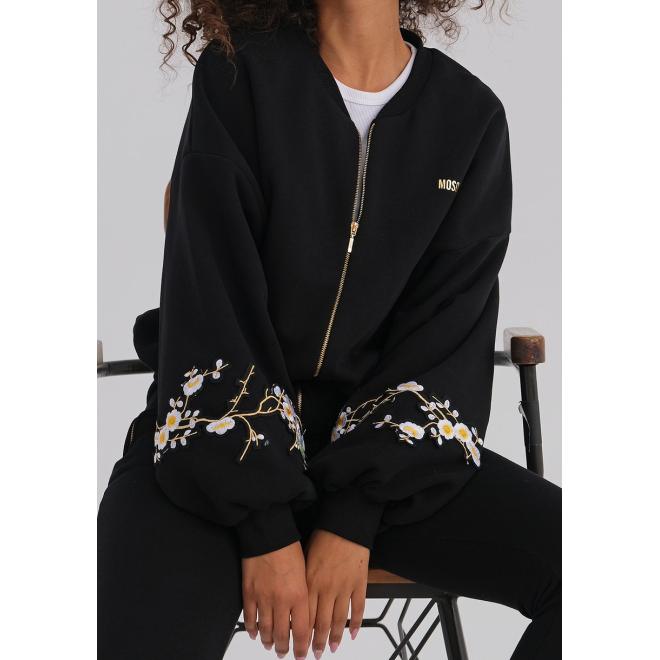 Černá mikina MOSQUITO s květinovou výšivkou