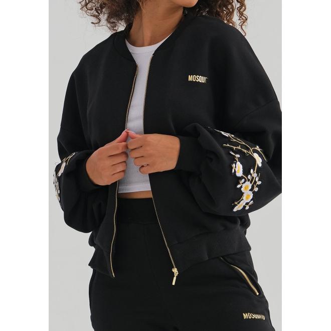 Černá mikina MOSQUITO s květinovou výšivkou