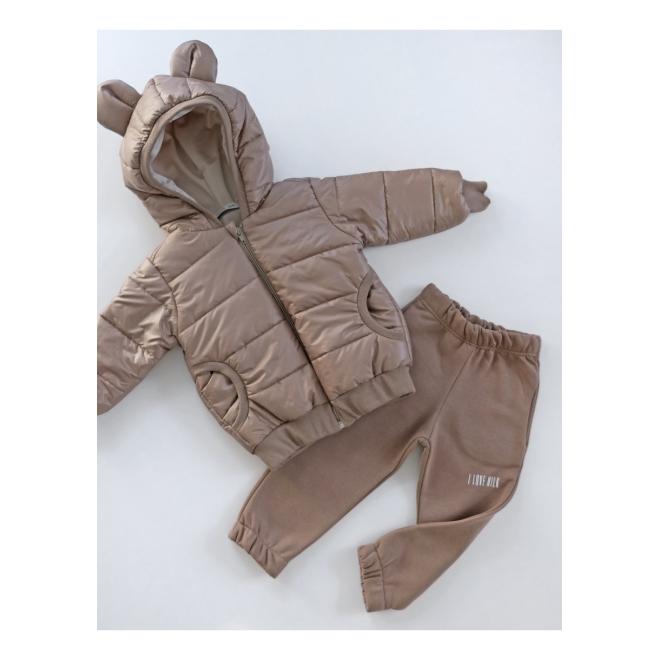 Béžová prošívaná bunda s ušima I LOVE MILK