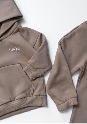 Tepláková souprava I LOVE MILK v kávové barvě