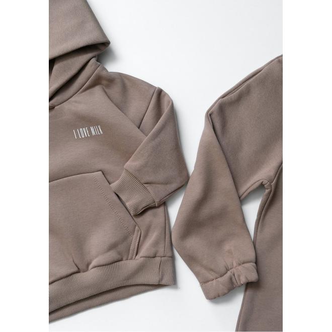 Tepláková souprava I LOVE MILK v kávové barvě