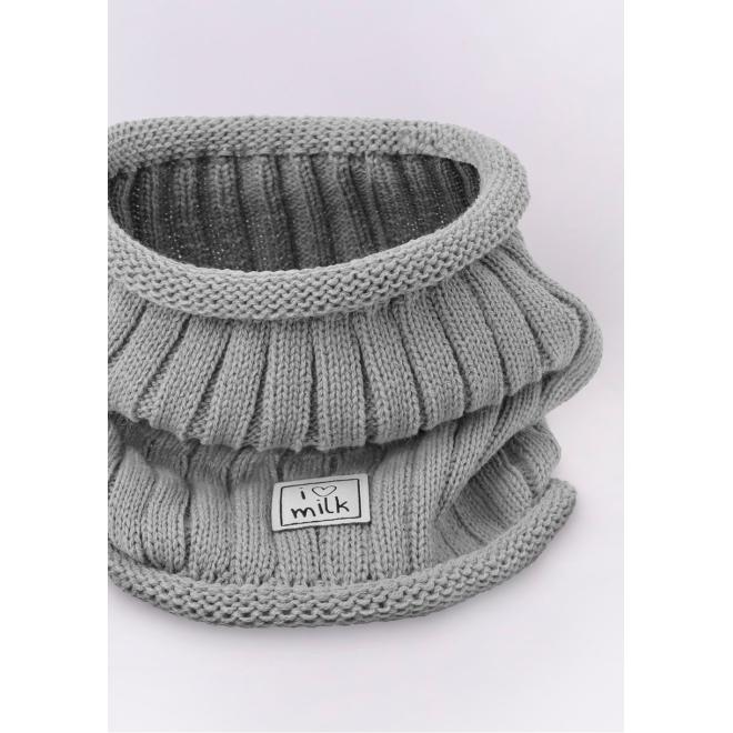 Dětský zimní komín I LOVE MILK v šedé barvě