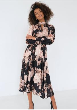 Černé květinové šaty MOSQUITO s dlouhými rukávy