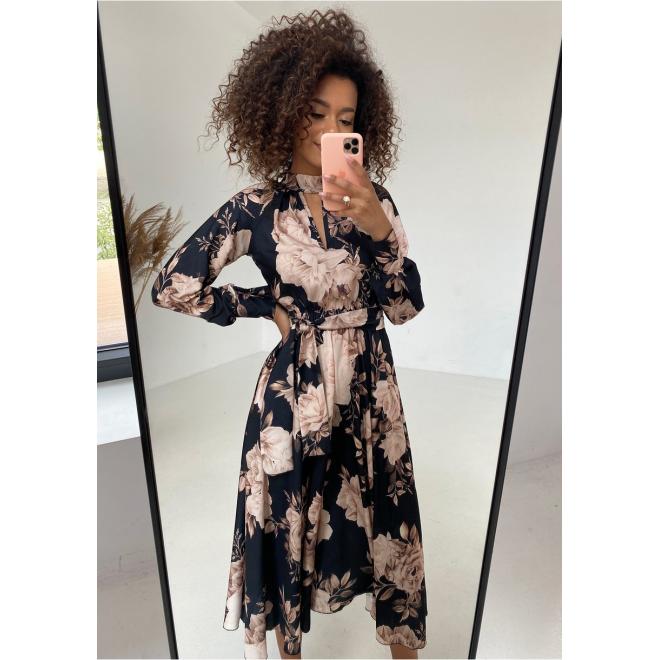 Černé květinové šaty MOSQUITO s dlouhými rukávy