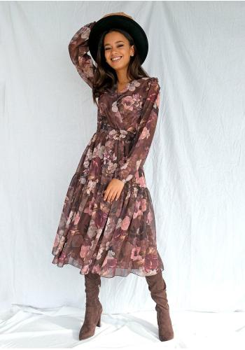 Šifonové midi šaty MOSQUITO v hnědé barvě