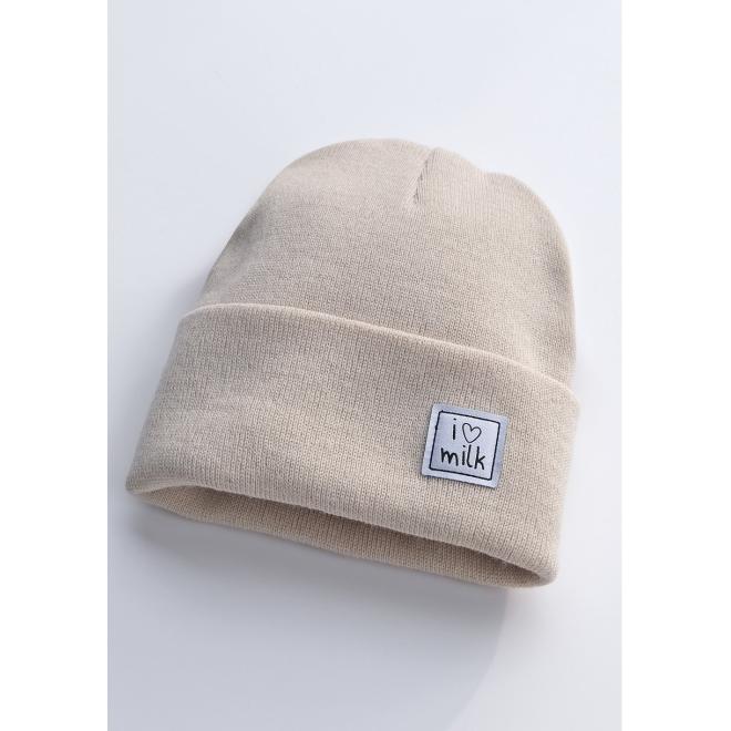 Dětská čepice I LOVE MILK v béžové barvě