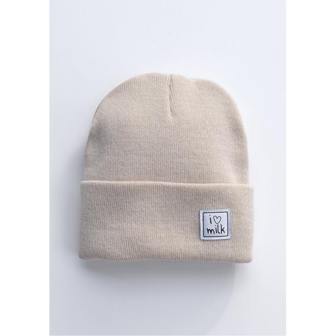 Dětská čepice I LOVE MILK v béžové barvě