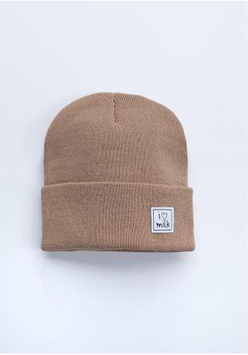 Dětská čepice I LOVE MILK v kávovém odstínu