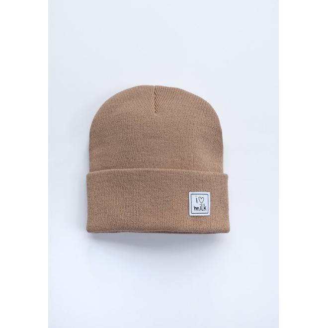 Dětská čepice I LOVE MILK v kávovém odstínu