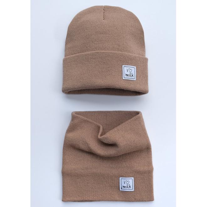 Dětská čepice I LOVE MILK v kávovém odstínu