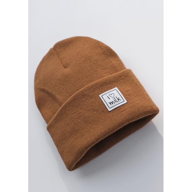 Čepice karamelové barvy I LOVE MILK pro děti