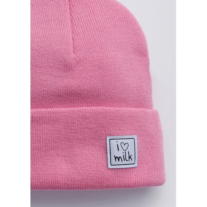 Dívčí čepice I LOVE MILK v růžové barvě