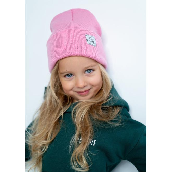 Dívčí čepice I LOVE MILK v růžové barvě