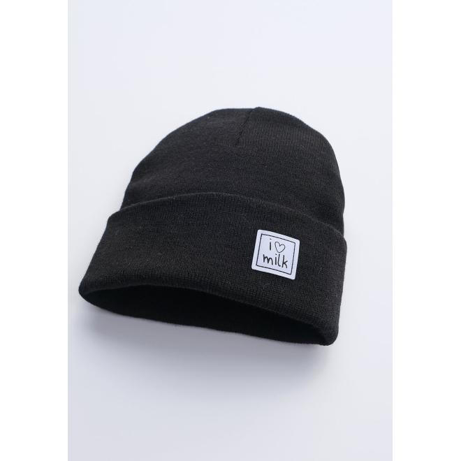 Dětská čepice I LOVE MILK v černé barvě