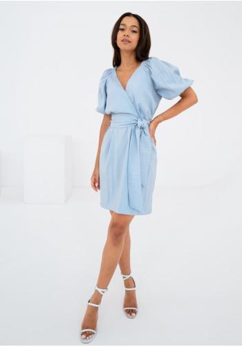 Modré minišaty MOSQUITO s obálkovým výstřihem