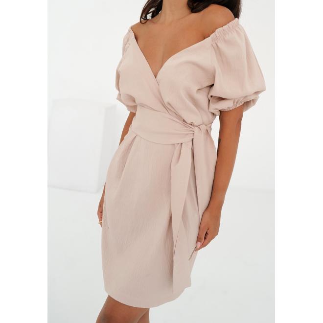 Béžové minišaty MOSQUITO s obálkovým výstřihem