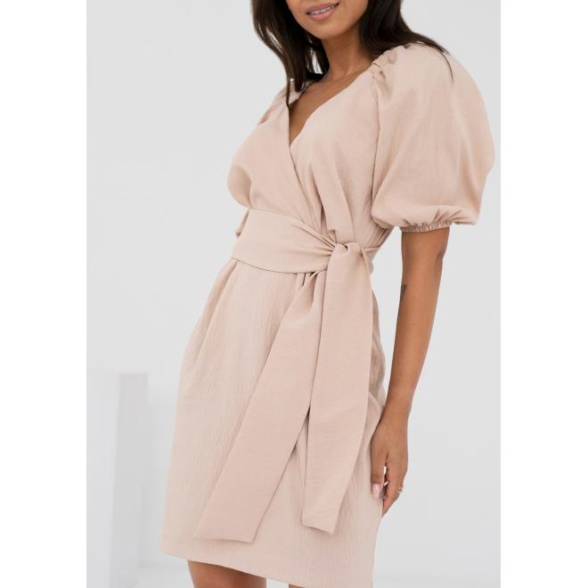 Béžové minišaty MOSQUITO s obálkovým výstřihem