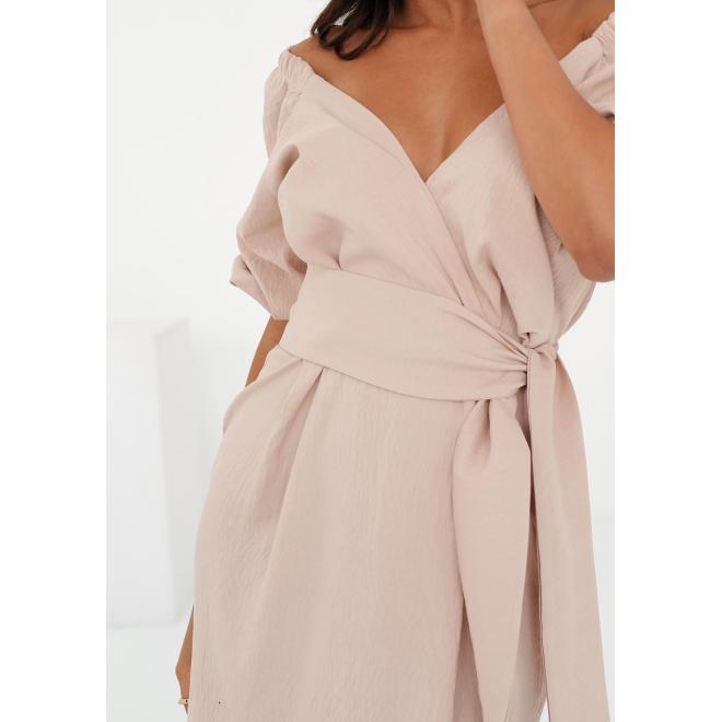 Béžové minišaty MOSQUITO s obálkovým výstřihem